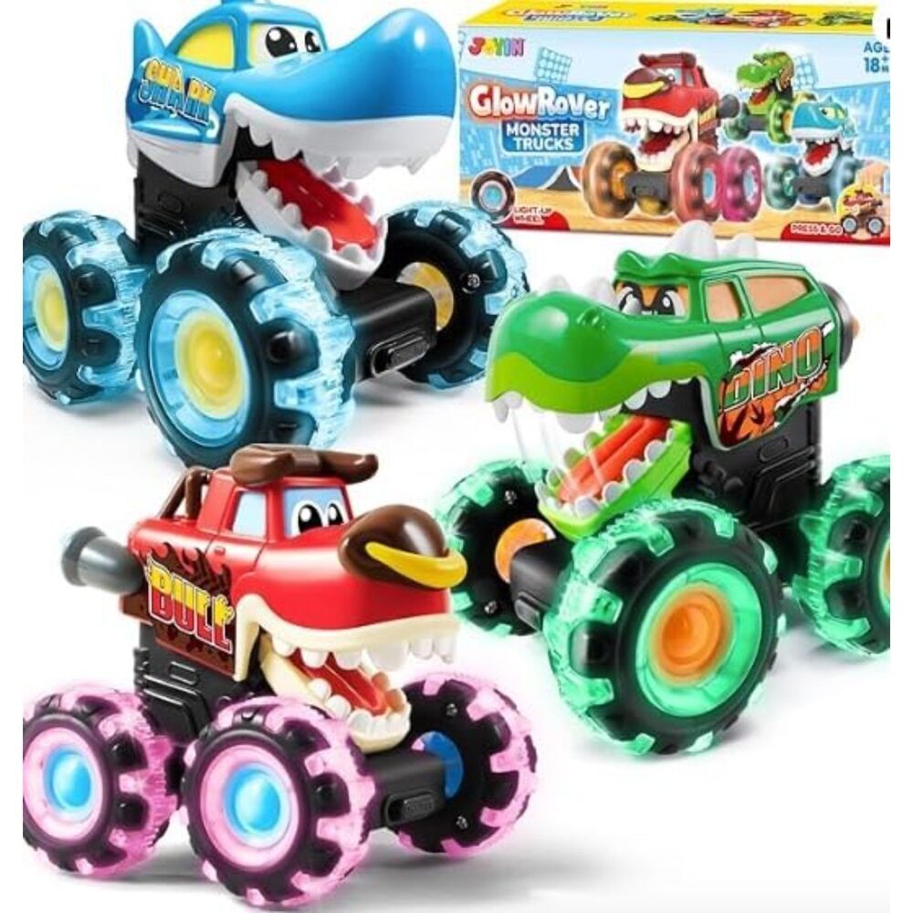 Joyin 3 Pack Monster Truck Toy Activated Light Up Cars With LED Wheels